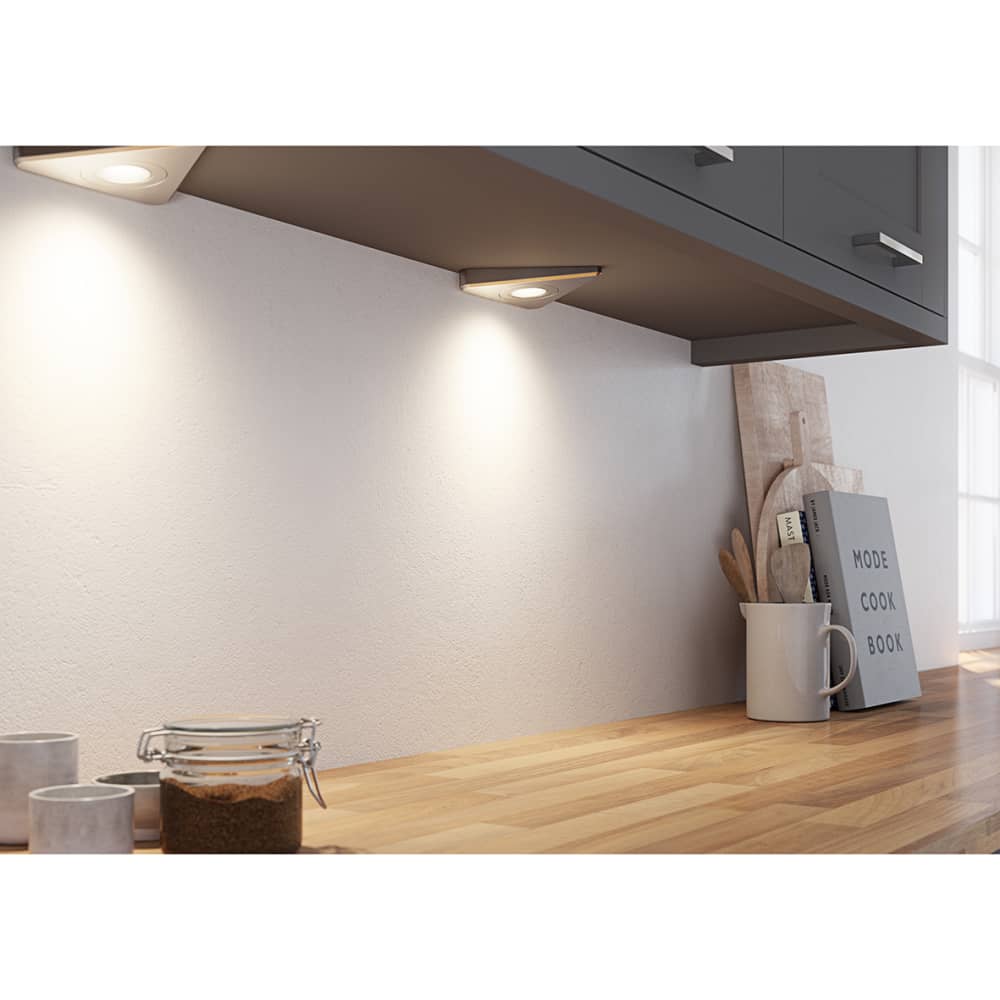 Sensio Treos 2W Slim LED Triangle Cabinet Downlight - 4000K Natural White - Stainless Steel