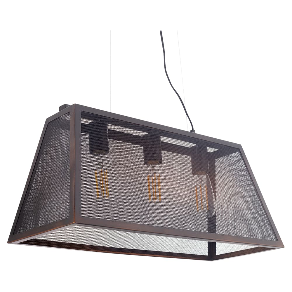 BHS Mesh Industrial 3 Light Ceiling Pendant - Antique Bronze Fittings and Mesh Caged Shade