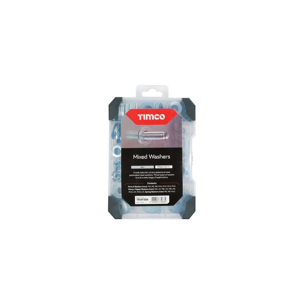 TIMCO Assorted Washers - Mixed Tray - Zinc Plated - Pack of 291