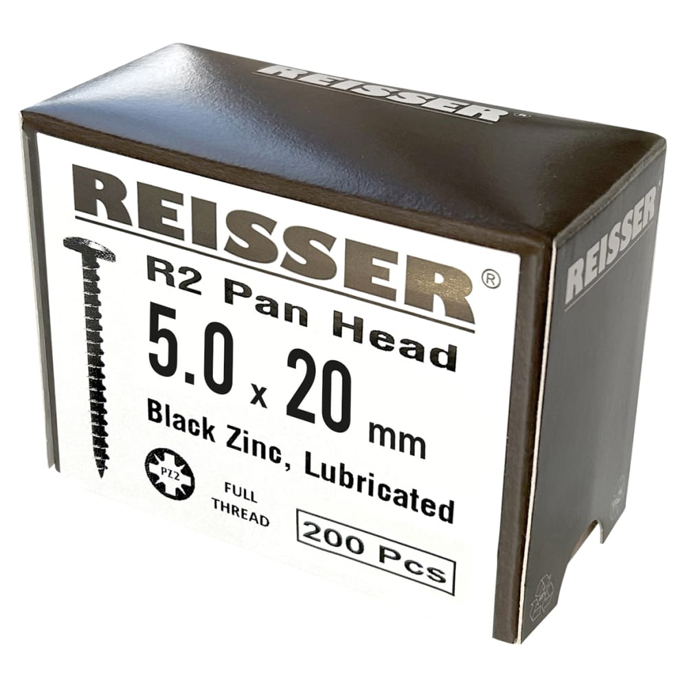 Reisser R2 Pozi Pan Head Wood Screws - 5.0 x 20mm - Black Passivated - Pack of 100