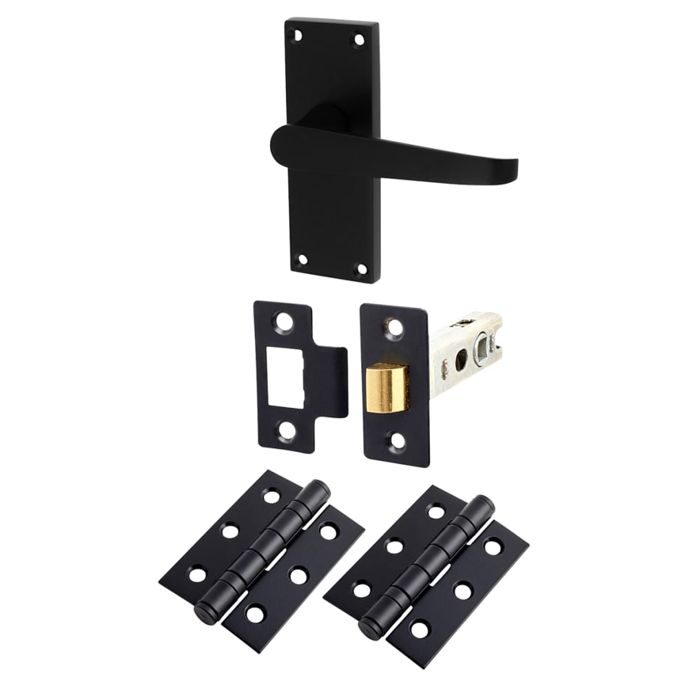 Touchpoint Budget Straight Latch Door Handle Kit - Short Plate - Matt Black