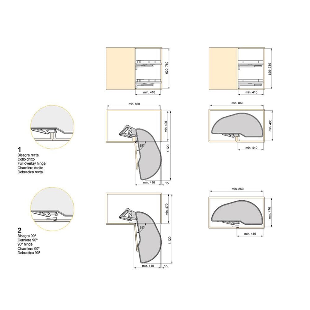 Emuca Titane Lake Corner Pull Out Organiser - Cabinet Width 860mm - Right Hand - Anthracite Grey