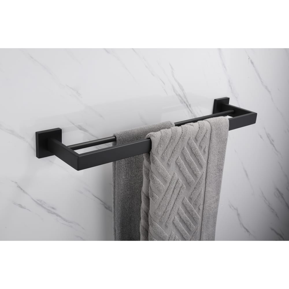 Altro Modern Double Round Towel Rail - 600 x 120 x 55mm - Matt Black