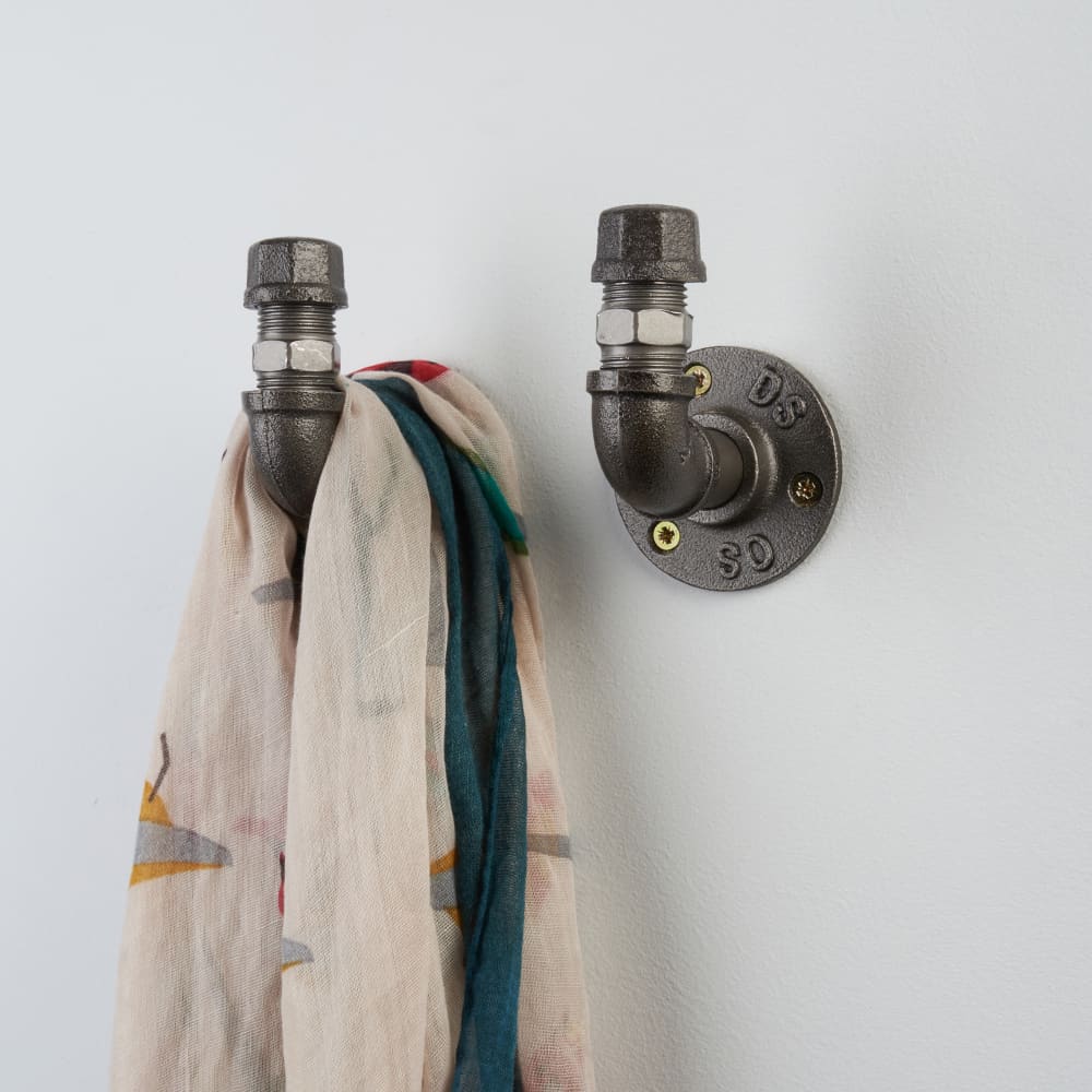 Altro 3/4" Pipe Style Coat Hooks - Grey - Pack of 2
