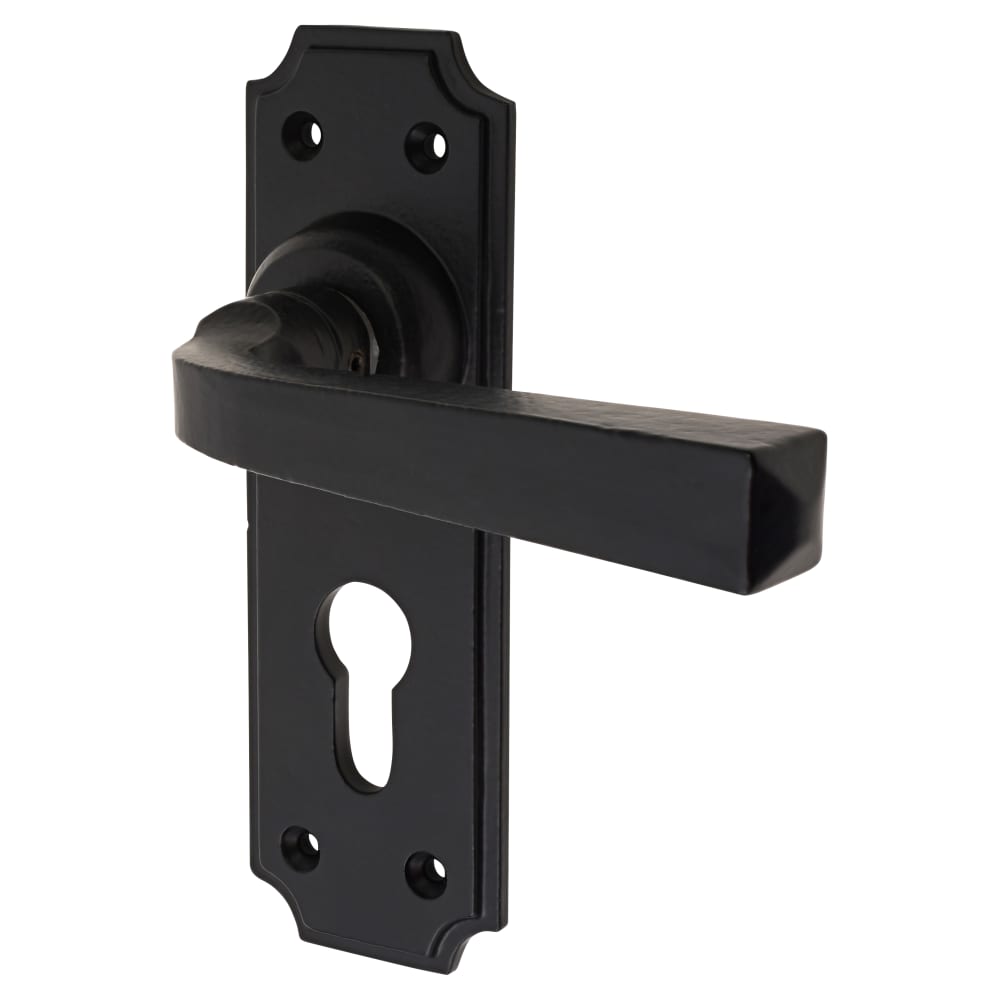 Olde Forge York Lock Door Handle - Euro - 152 x 48mm - Smooth Black