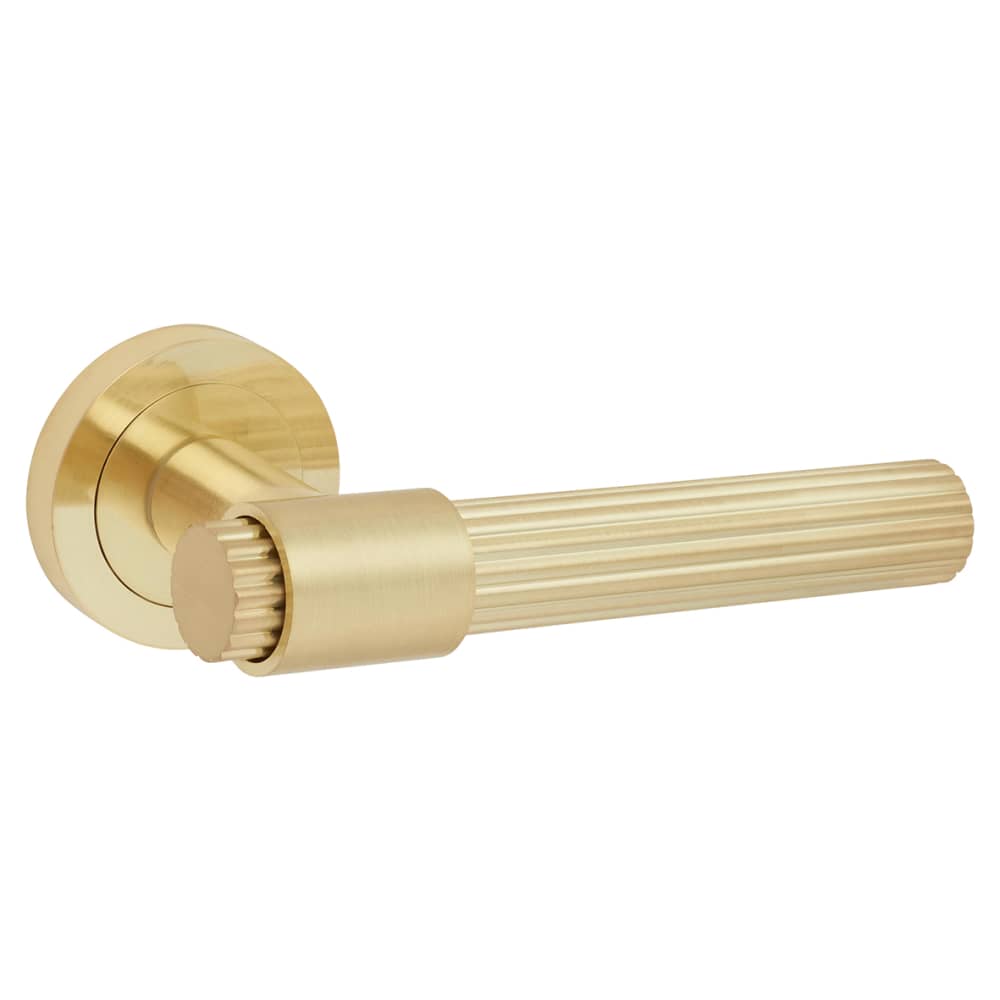 Hampstead Eva Lines Door Handle on Rose - Satin Brass 