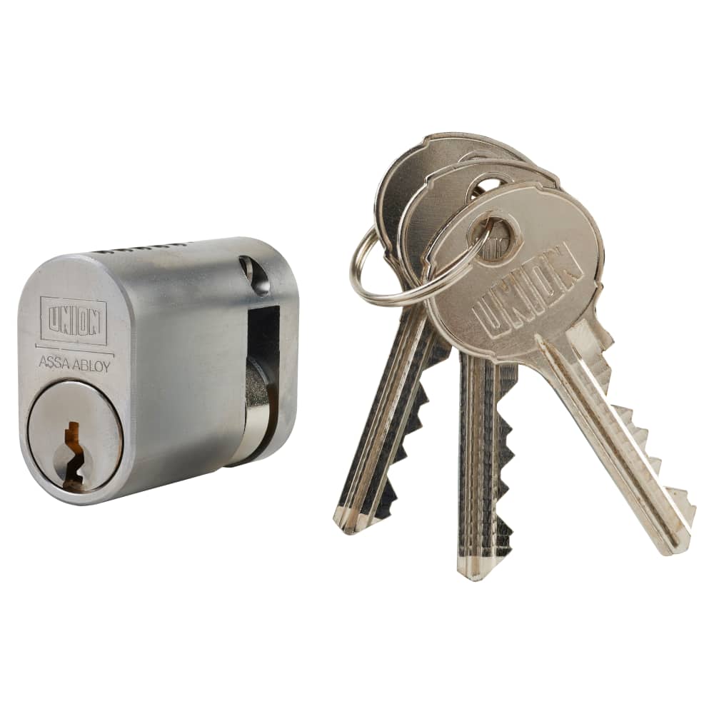 UNION J2X1 Pattern 5 Pin 40mm Oval Single Cylinder - 32 + 8mm - Satin Chrome - Keyed to Differ