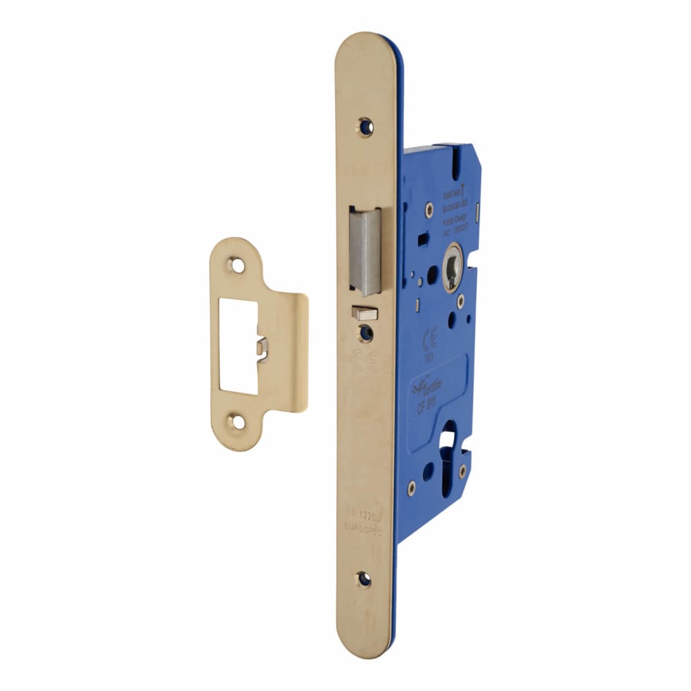 Hampstead Architectural DIN Euro Mortice Nightlatch - 85mm Case - 60mm Backset - Radius - PVD Brass