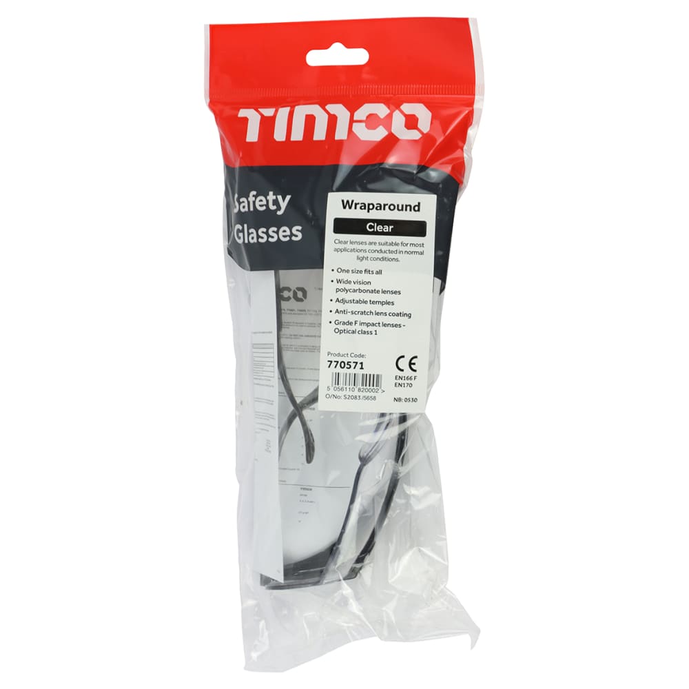 TIMCO Wraparound Safety Glasses - EN166 - Clear
