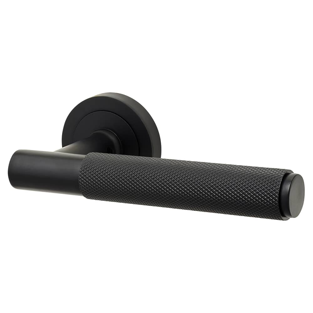 Altro Remi Knurled Door Handle on Rose - Matt Black