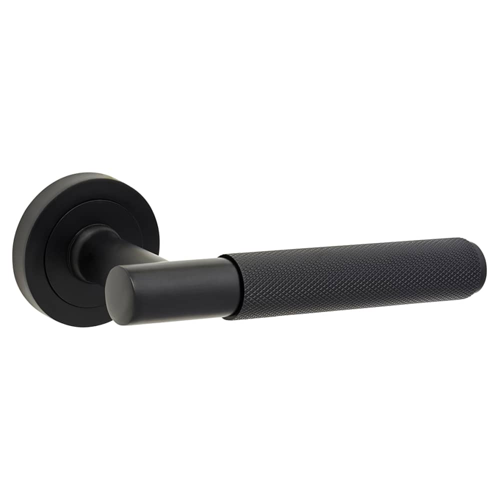 Altro Remi Knurled Door Handle on Rose - Matt Black