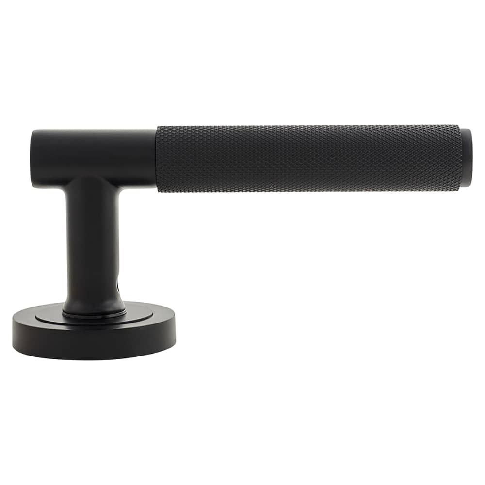 Altro Remi Knurled Door Handle on Rose - Matt Black