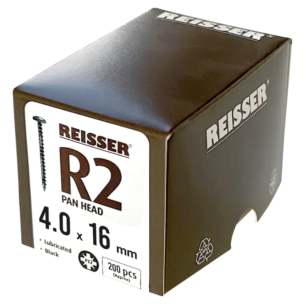 Reisser R2 Pozi Pan Head Wood Screws - 4.0 x 16mm - Black Passivated - Pack of 100