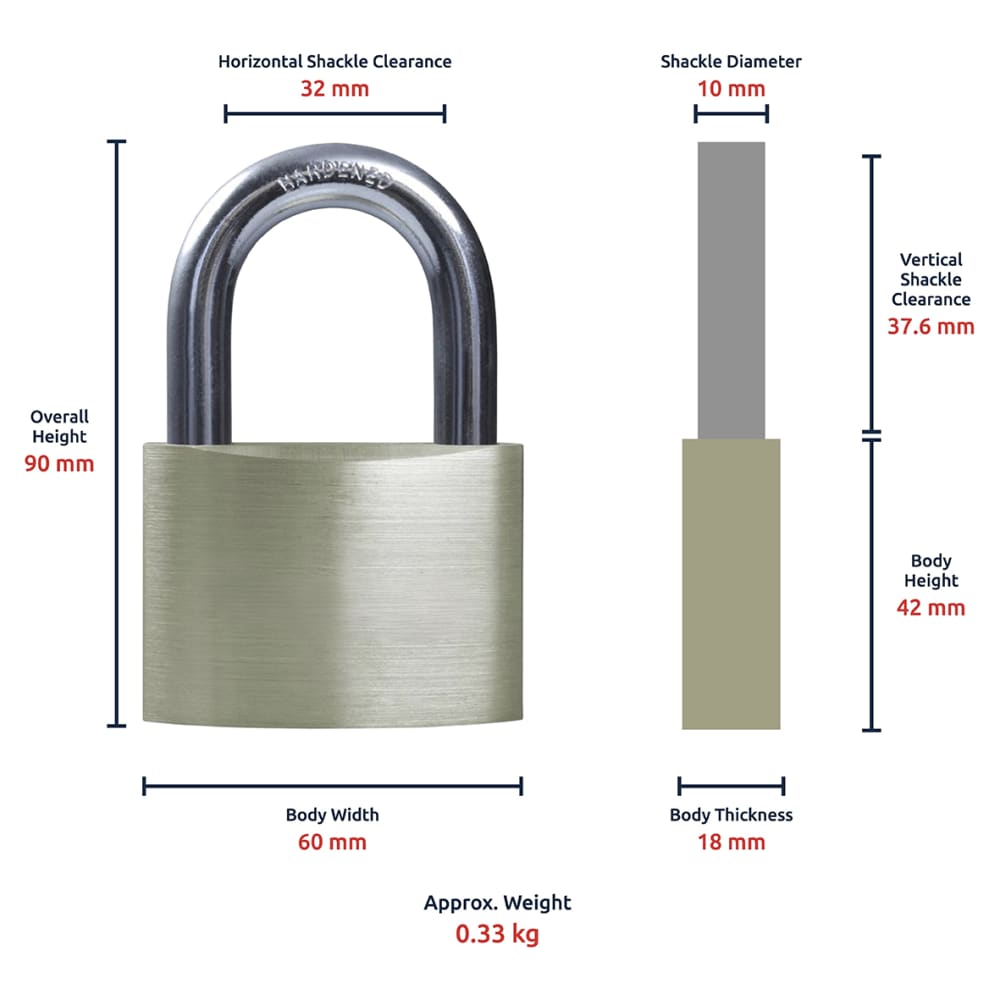 Squire Solid Brass Padlock - 60mm Body - 32 x 36mm Shackle - Keyed Alike Key No 1