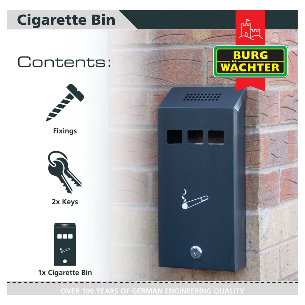 Burg Wachter CIG1 Compact Cigarette Bin - 147 x 323 x 60mm - Black
