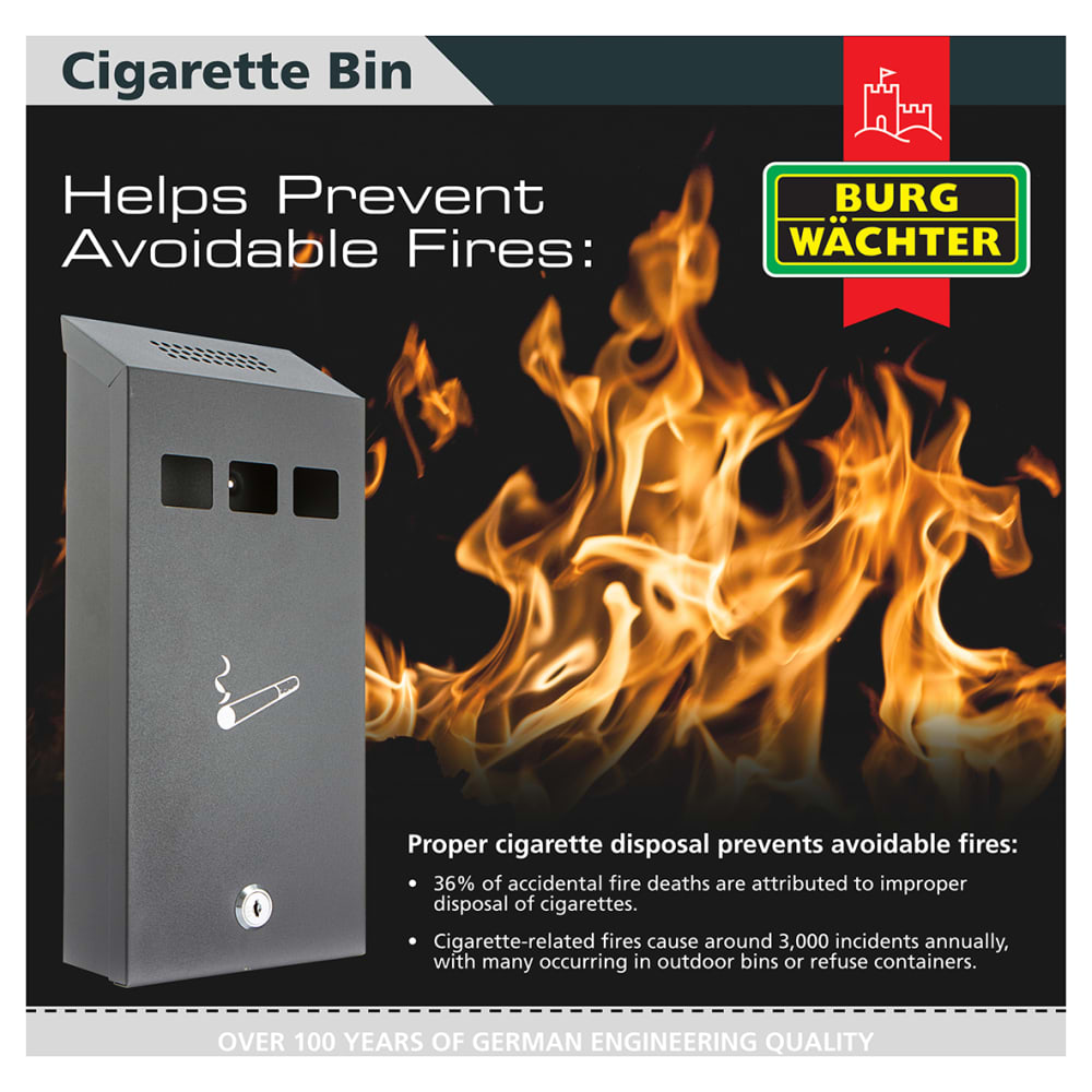 Burg Wachter CIG1 Compact Cigarette Bin - 147 x 323 x 60mm - Black