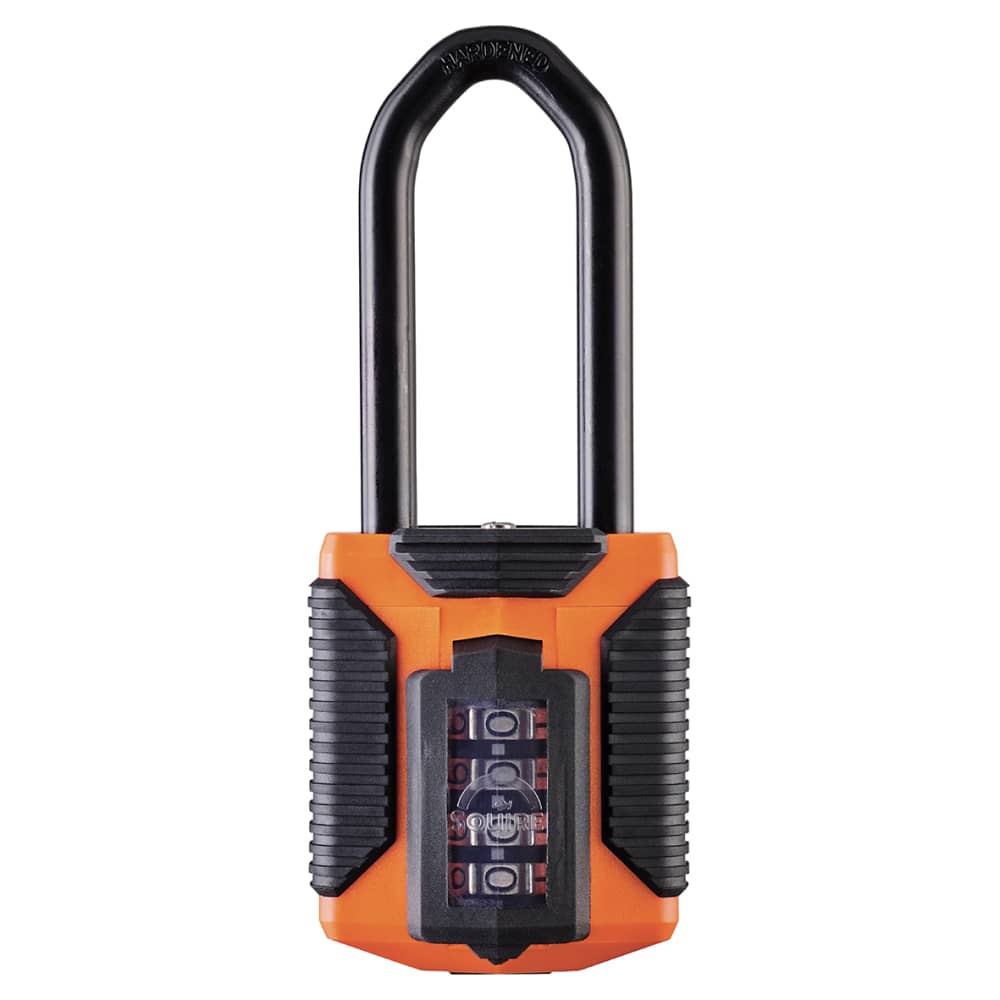 Squire All Weather Combination Long Shackle Padlock - 50mm Body - 62 x 23mm Shackle - Orange