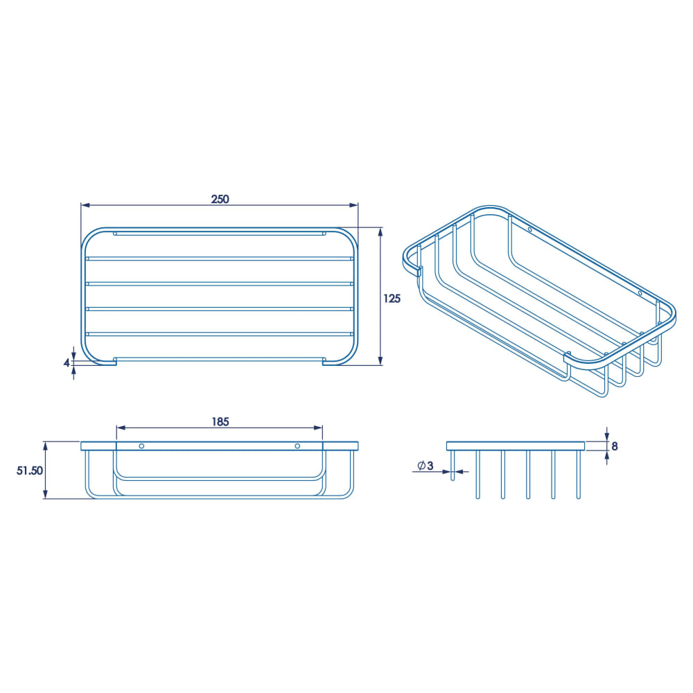 Croydex Wirework Medium Shower Soap Dish Basket - 65 x 250 x 120mm - Mild Steel