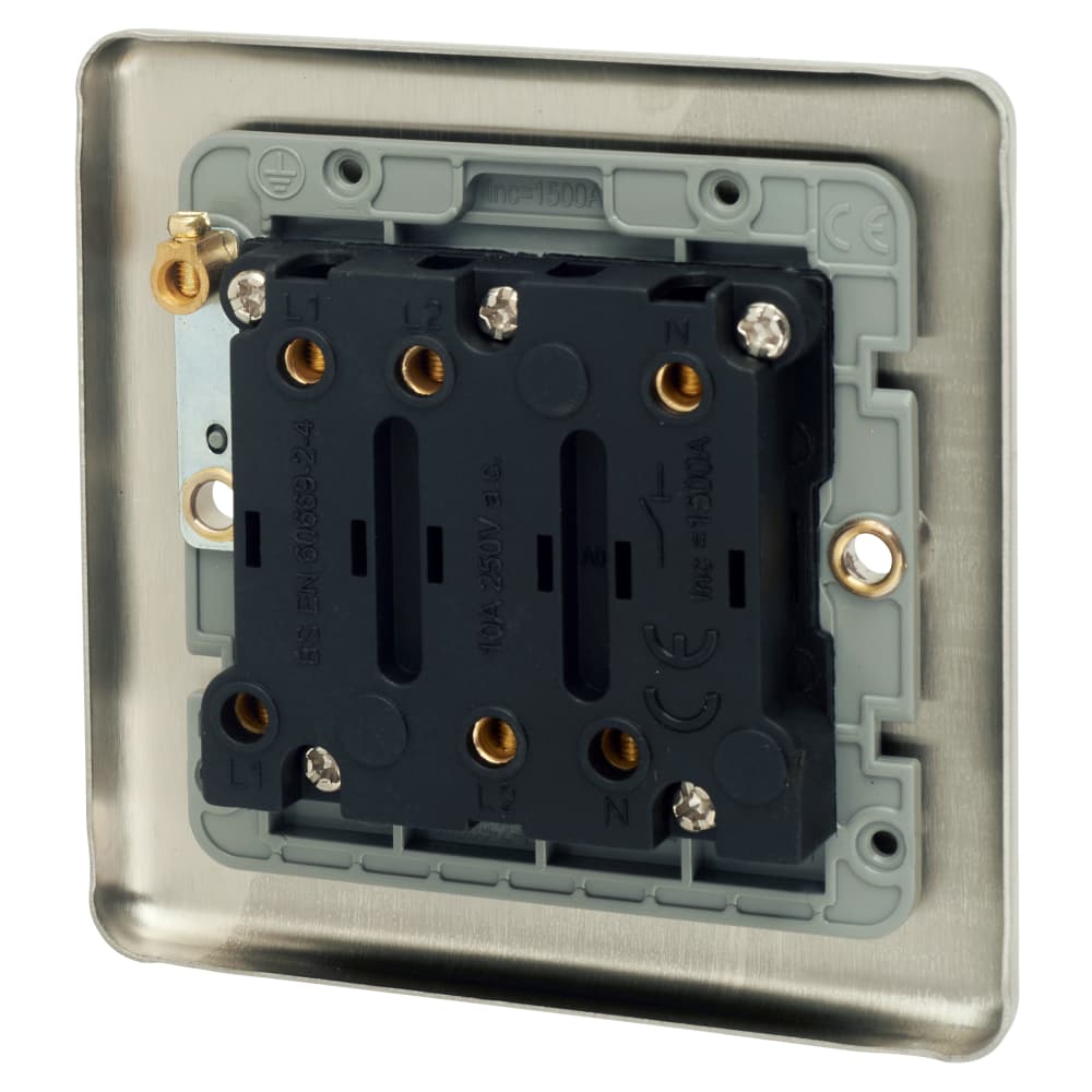 Eurolite Enhance Decorative 6A 1 Gang Triple Pole Fan Isolator - Satin Steel with Grey Inserts