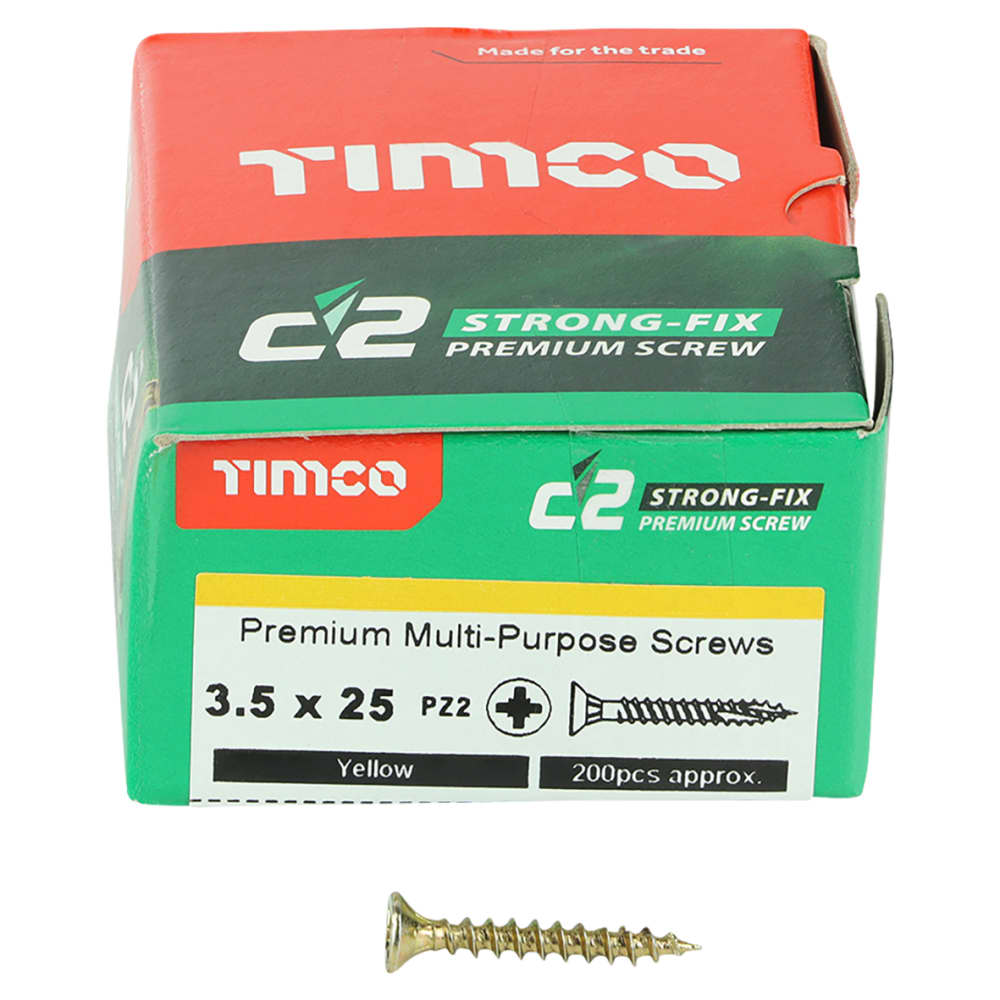TIMCO C2 Strong-Fix Pozi Double Countersunk Wood Screws - 3.5 x 25mm - Yellow Zinc - Pack of 200
