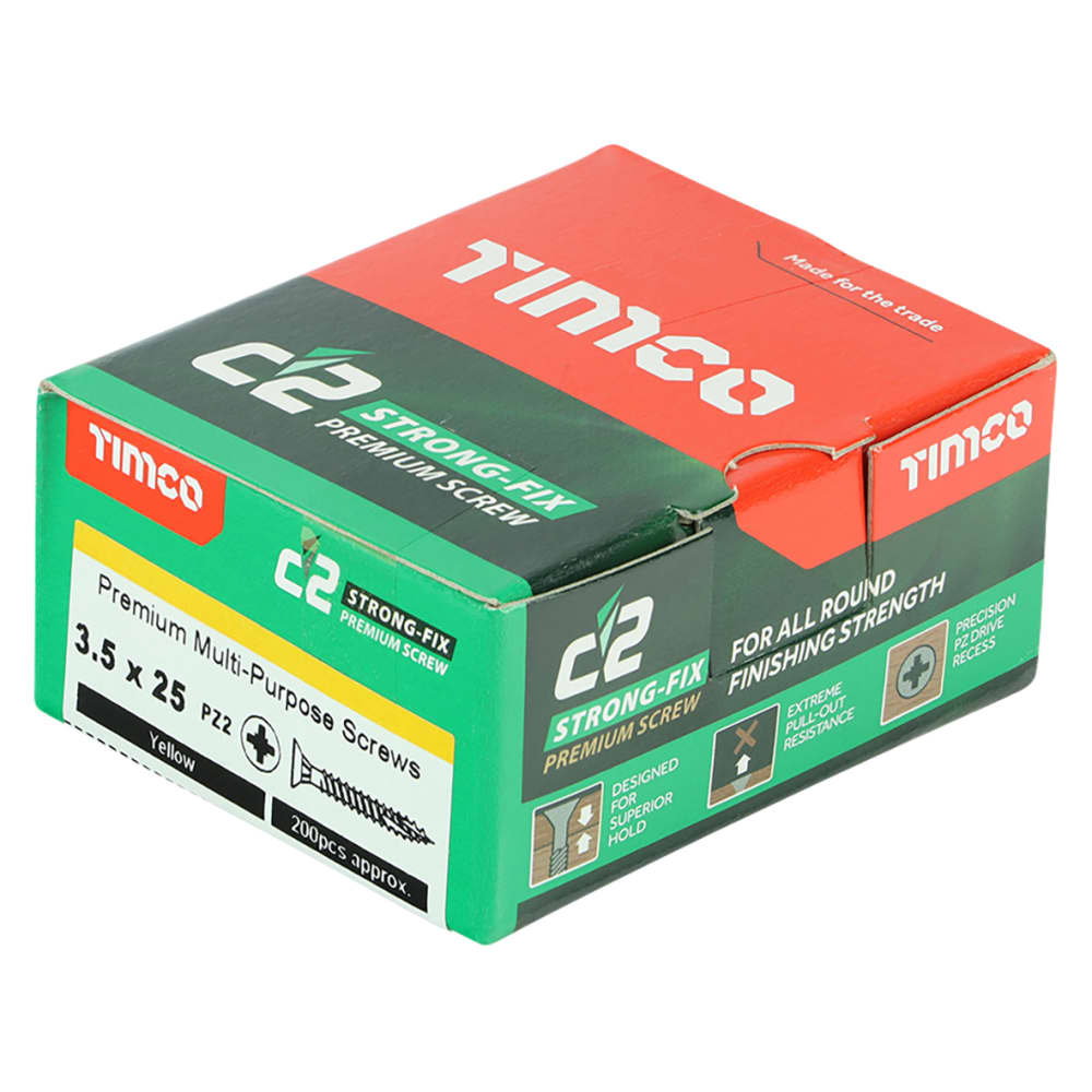 TIMCO C2 Strong-Fix Pozi Double Countersunk Wood Screws - 3.5 x 25mm - Yellow Zinc - Pack of 200
