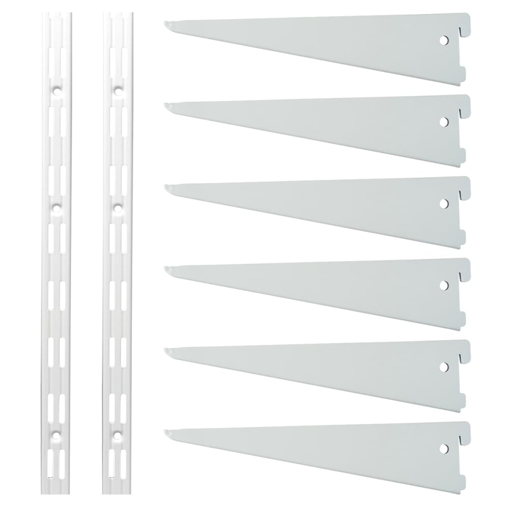 Altro Twin Slot Shelving Kit - 2 x 1500mm Shelf Wall Uprights & 6 x 270mm Shelf Brackets - White