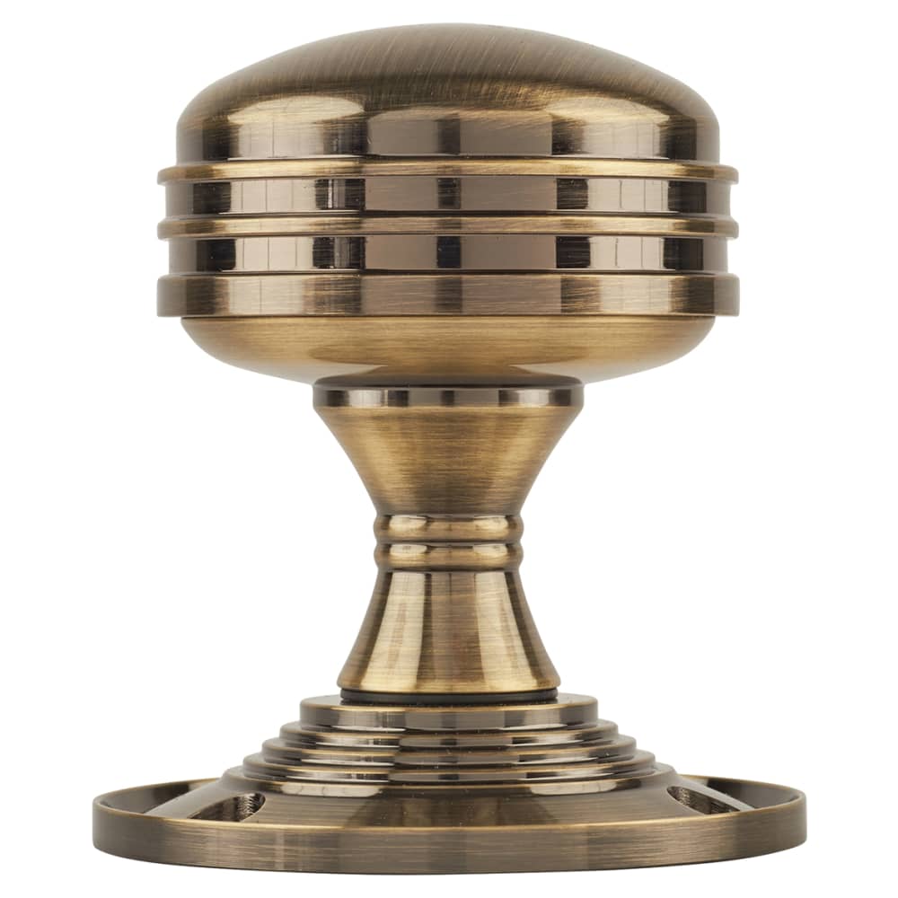 Touchpoint Ringed Mortice Door Knob - 63mm Rose Diameter - Antique Brass