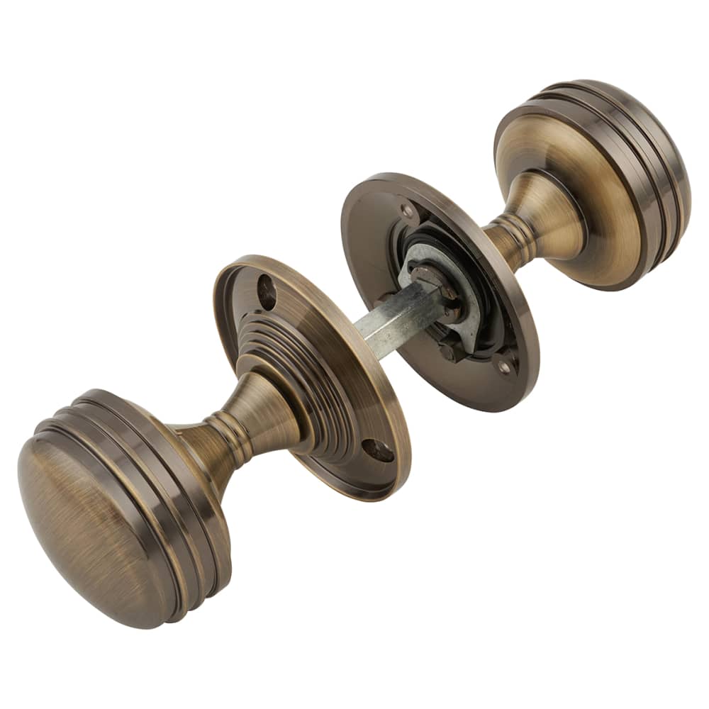 Touchpoint Ringed Mortice Door Knob - 63mm Rose Diameter - Antique Brass