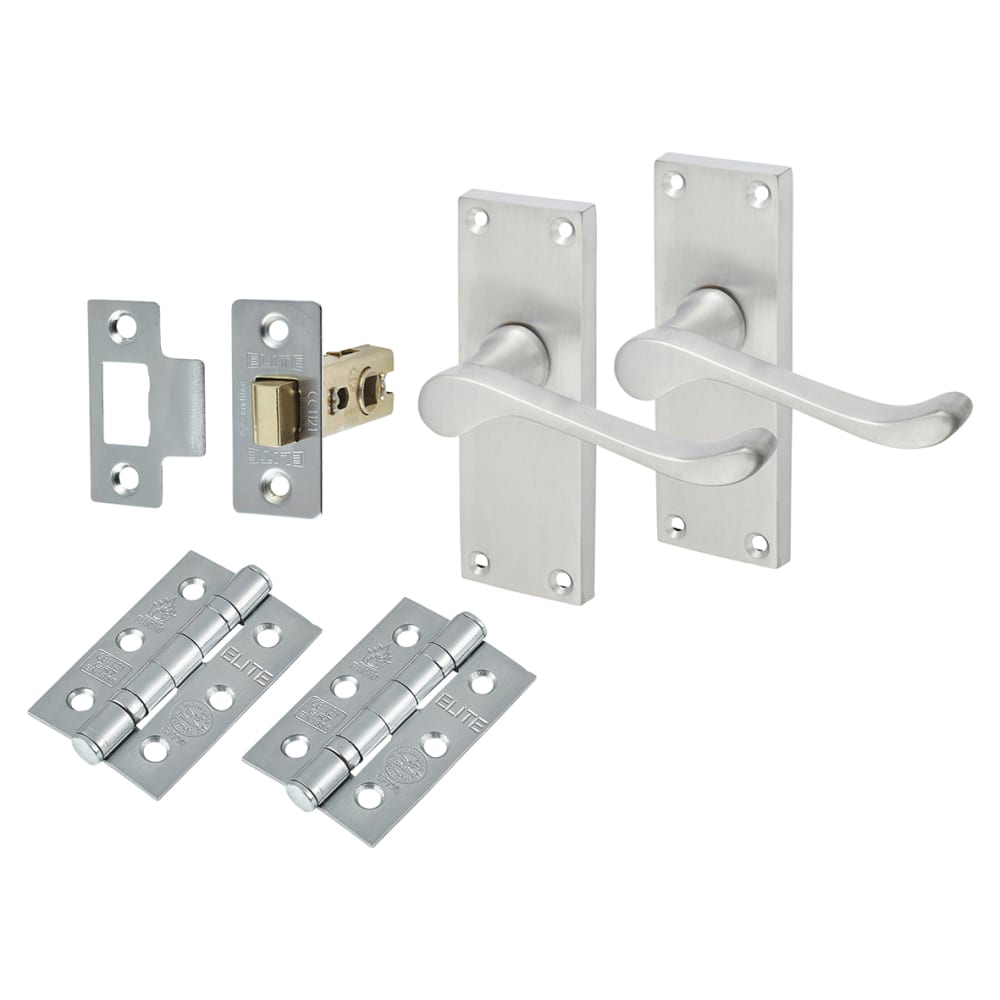 Touchpoint Victorian Scroll Latch Door Handle Kit - Short Plate - Satin Chrome