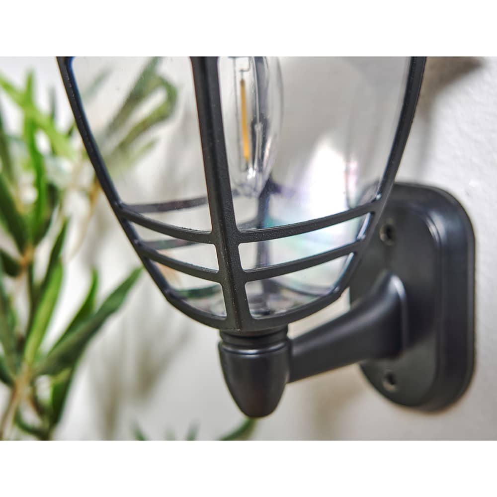 Forum Zink Cadeby LED Solar Outdoor Wall Lantern Light - IP44 - 3000K Warm White - Black 