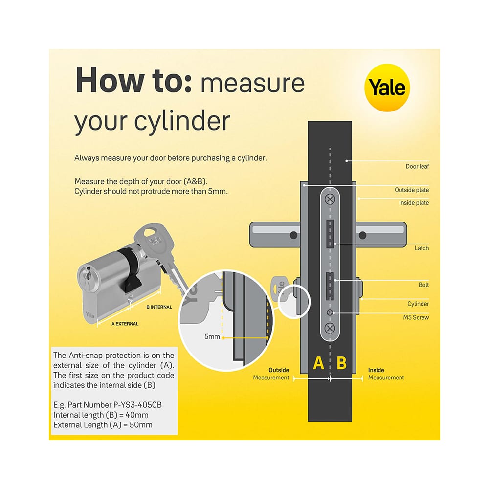 Yale 1 Star 6 Pin Kitemarked 80mm Euro Double Cylinder - 40 + 40mm - Pol Nickel - Keyed to Differ