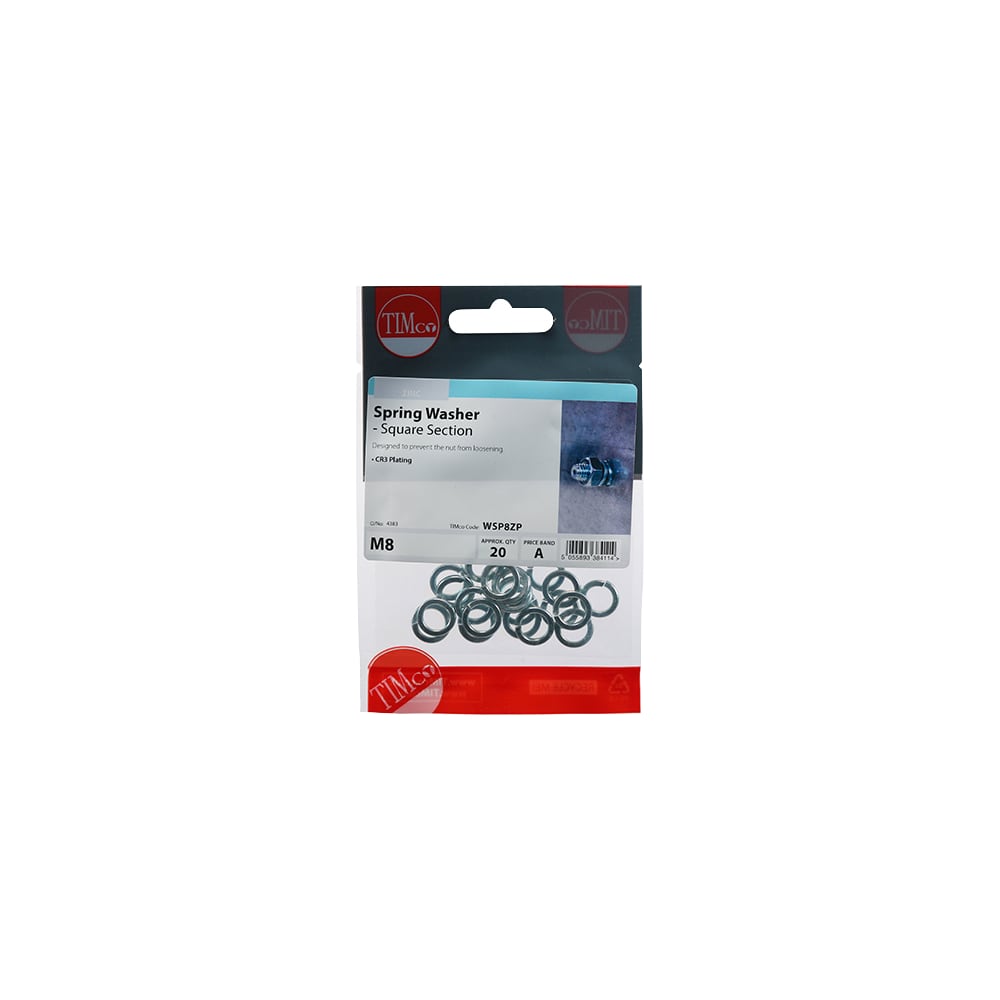 TIMCO Spring Washer - M8 - Zinc Plated - Pack of 20