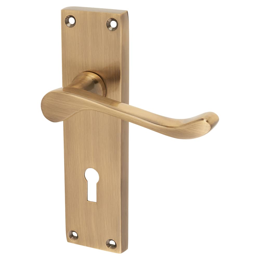 Touchpoint Victorian Scroll Door Lock Handle - Keyhole - Antique Brass ...