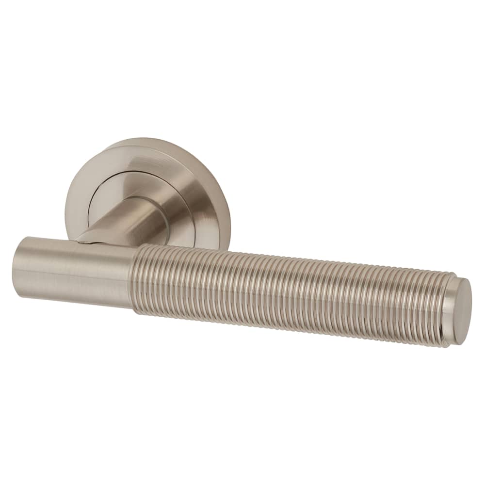 Altro Lily Reeded Door Handle on Rose - Satin Nickel 