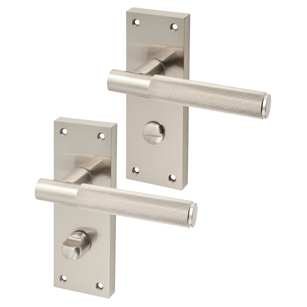 Altro Remi Knurled Bathroom Door Handle - 155 x 55mm - Satin Nickel