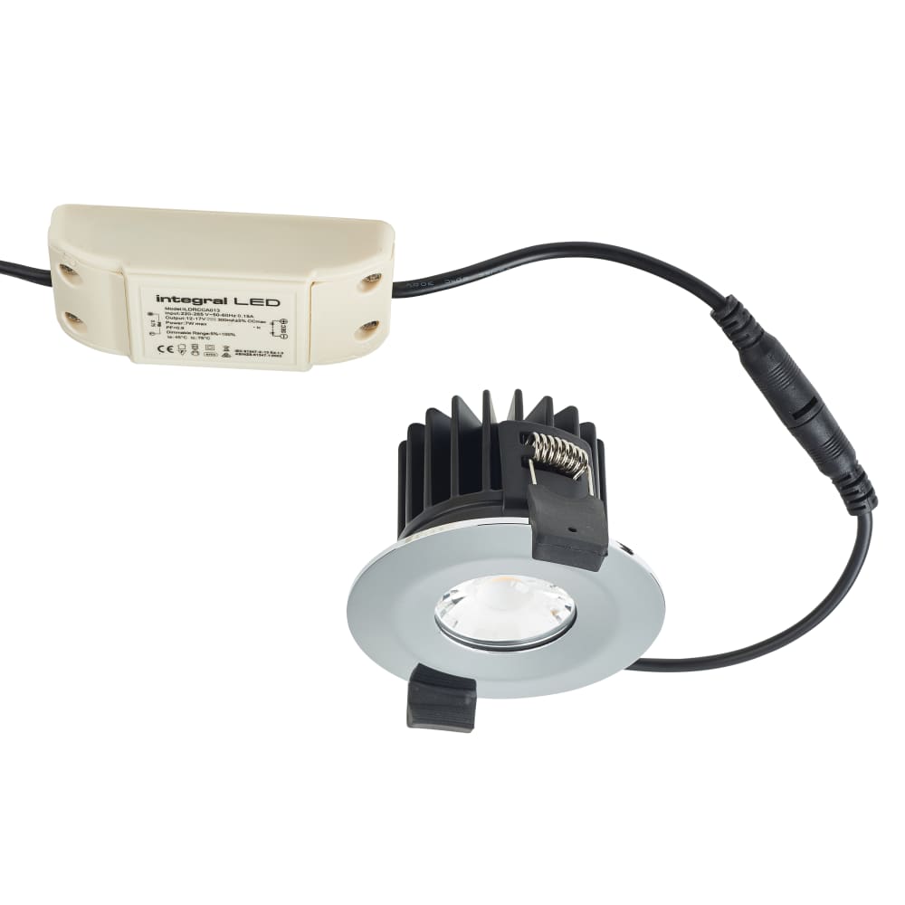 Integral LED Low Profile 6W IP65 Fire Rated LED Dimmable Fixed Downlight - 3000K - Polished Chrome