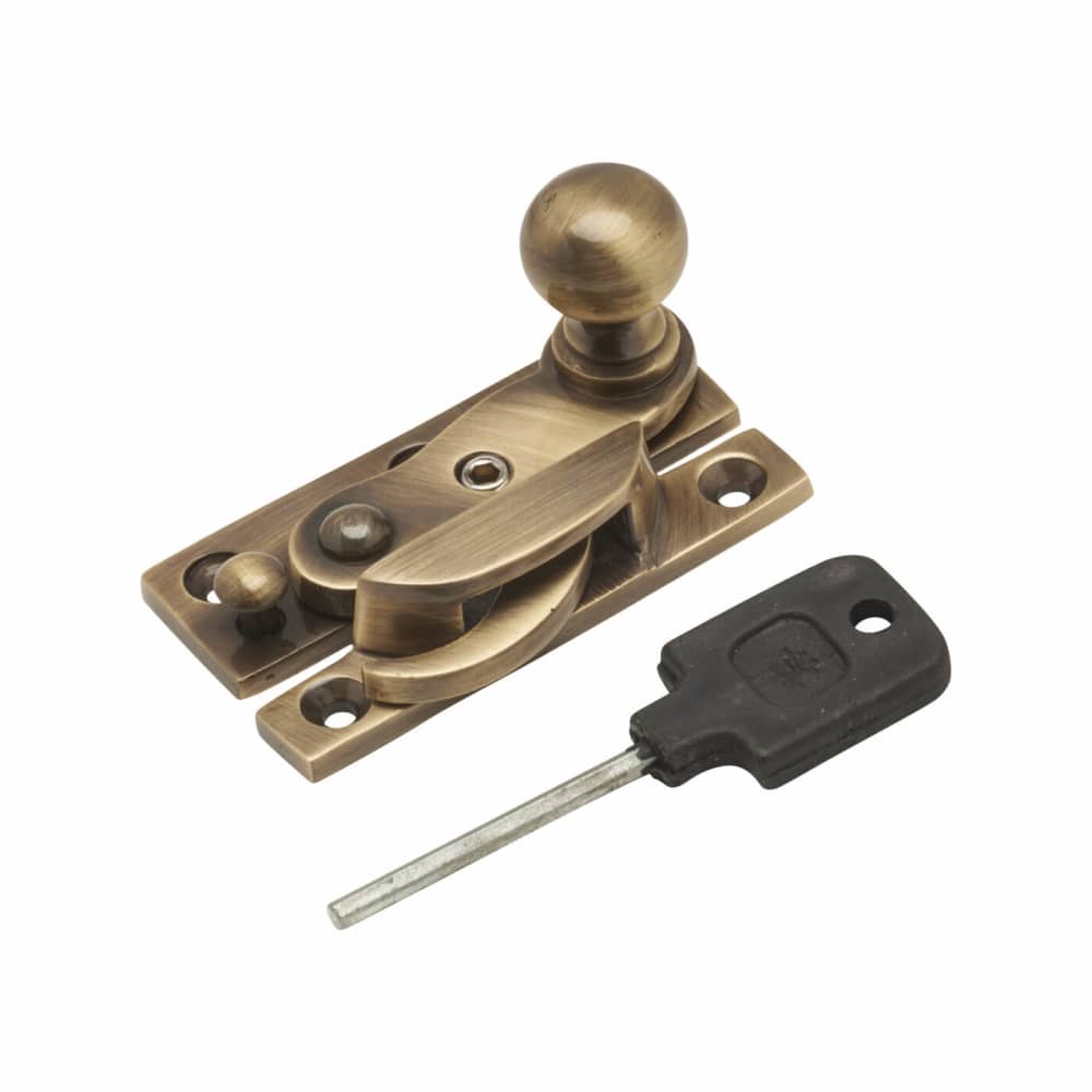 Altro Narrow Keep Hook Claw Sash Fastener with Knob - 63 x 20mm - Antique Brass