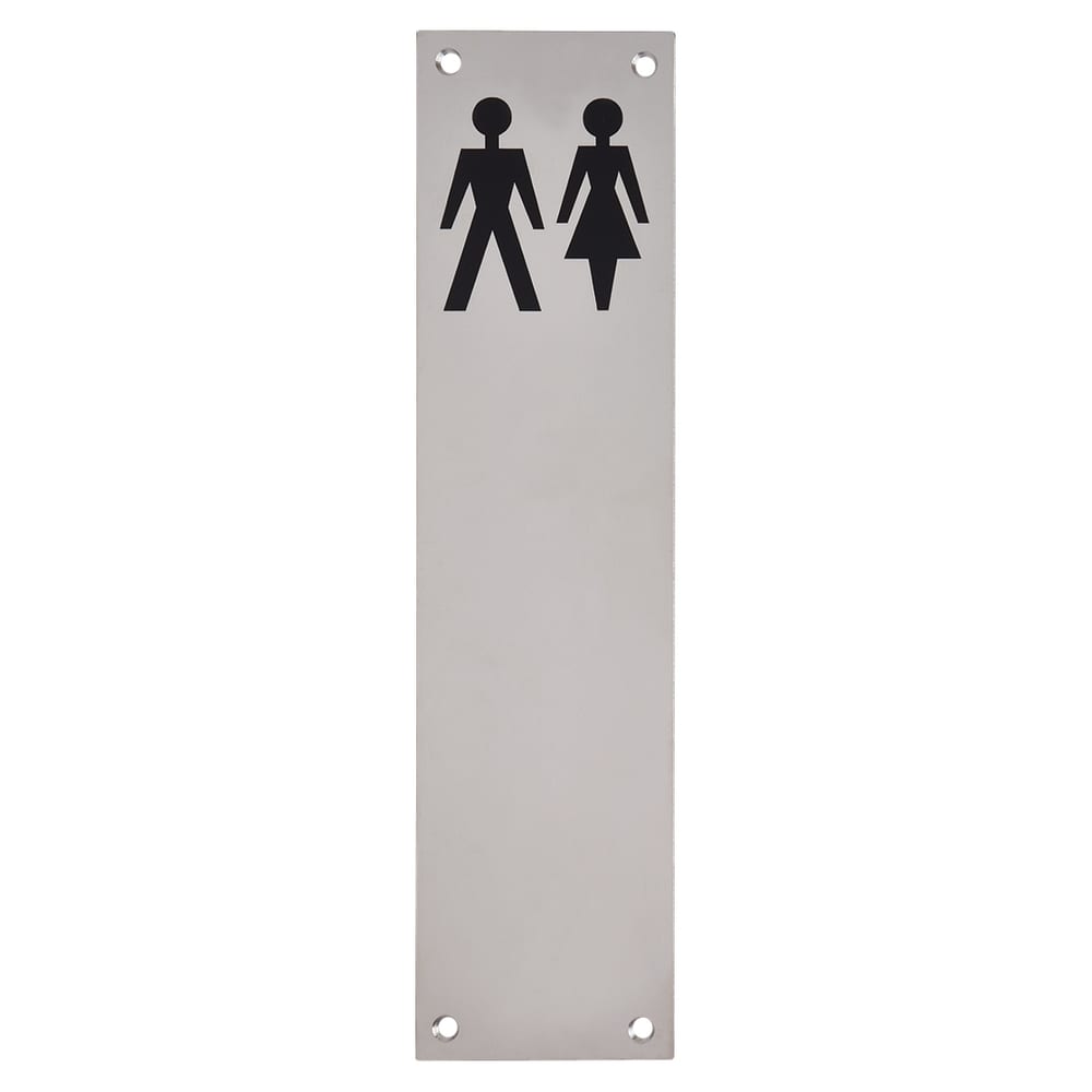 Finger Plate - Unisex Toilet Door Sign - 300 x 75mm - Polished Stainless Steel