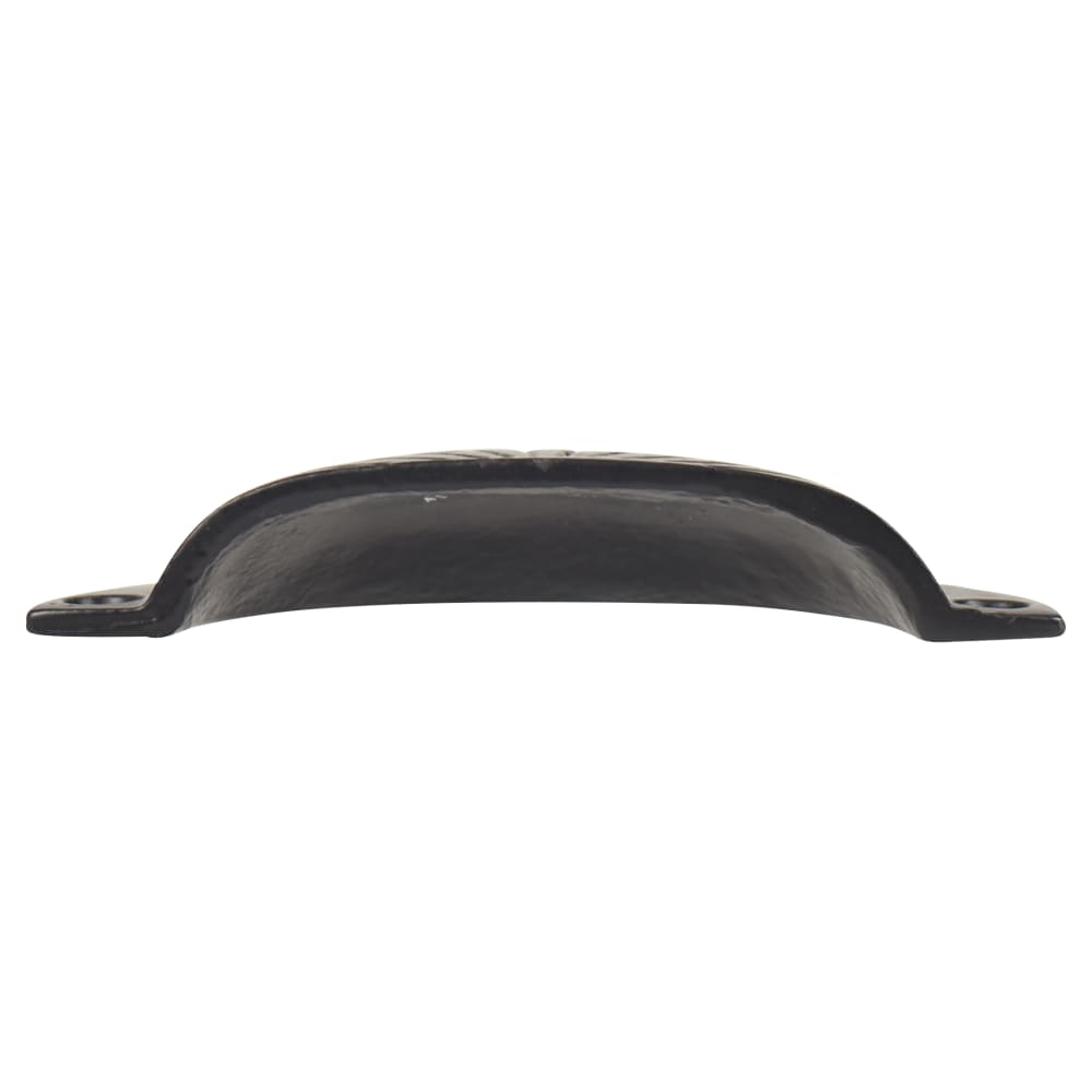 Olde Forge Shell Cabinet Cup Handle - 84mm Centres - Black Iron