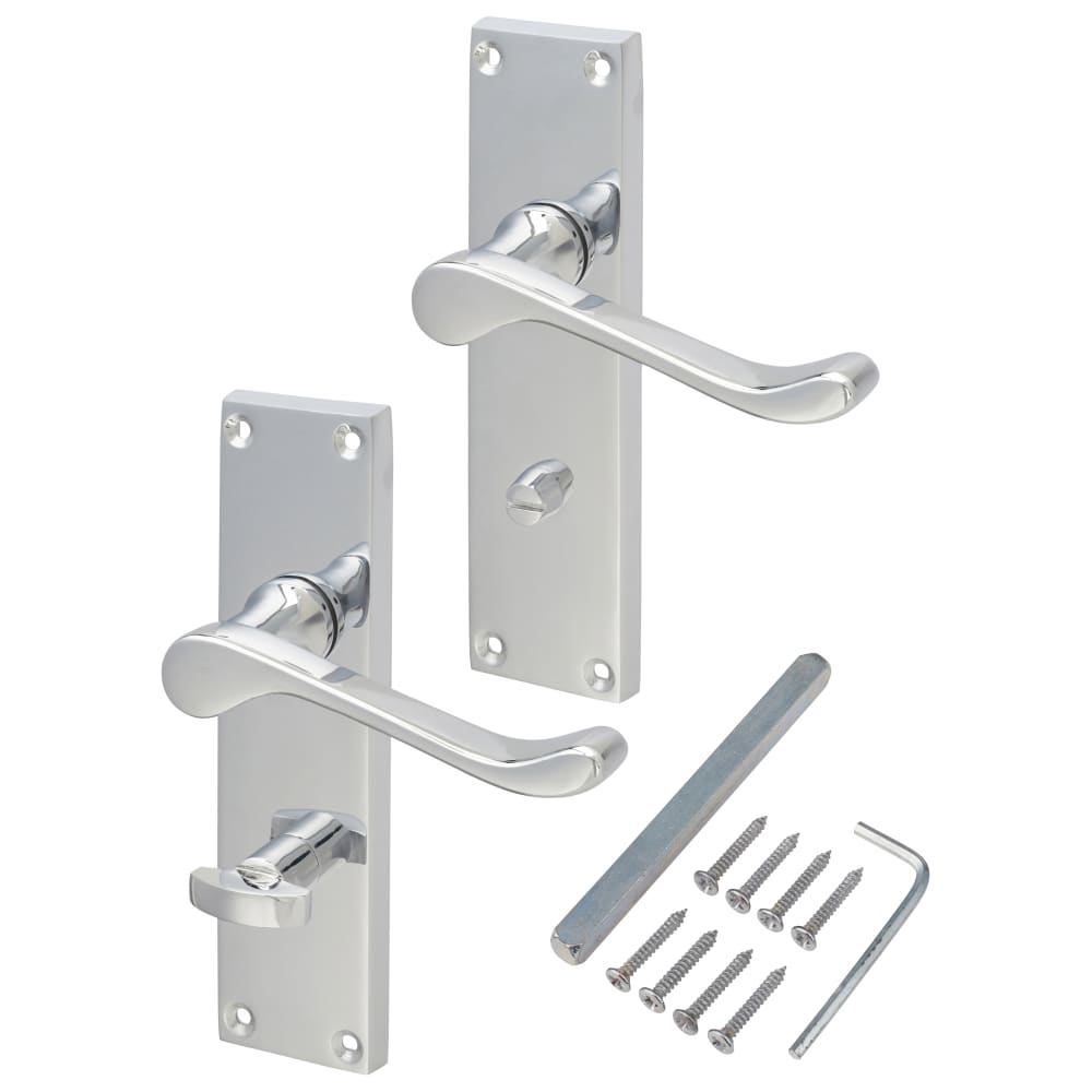 Touchpoint Victorian Scroll Bathroom Door Handle - 155 x 42mm - Polished Chrome