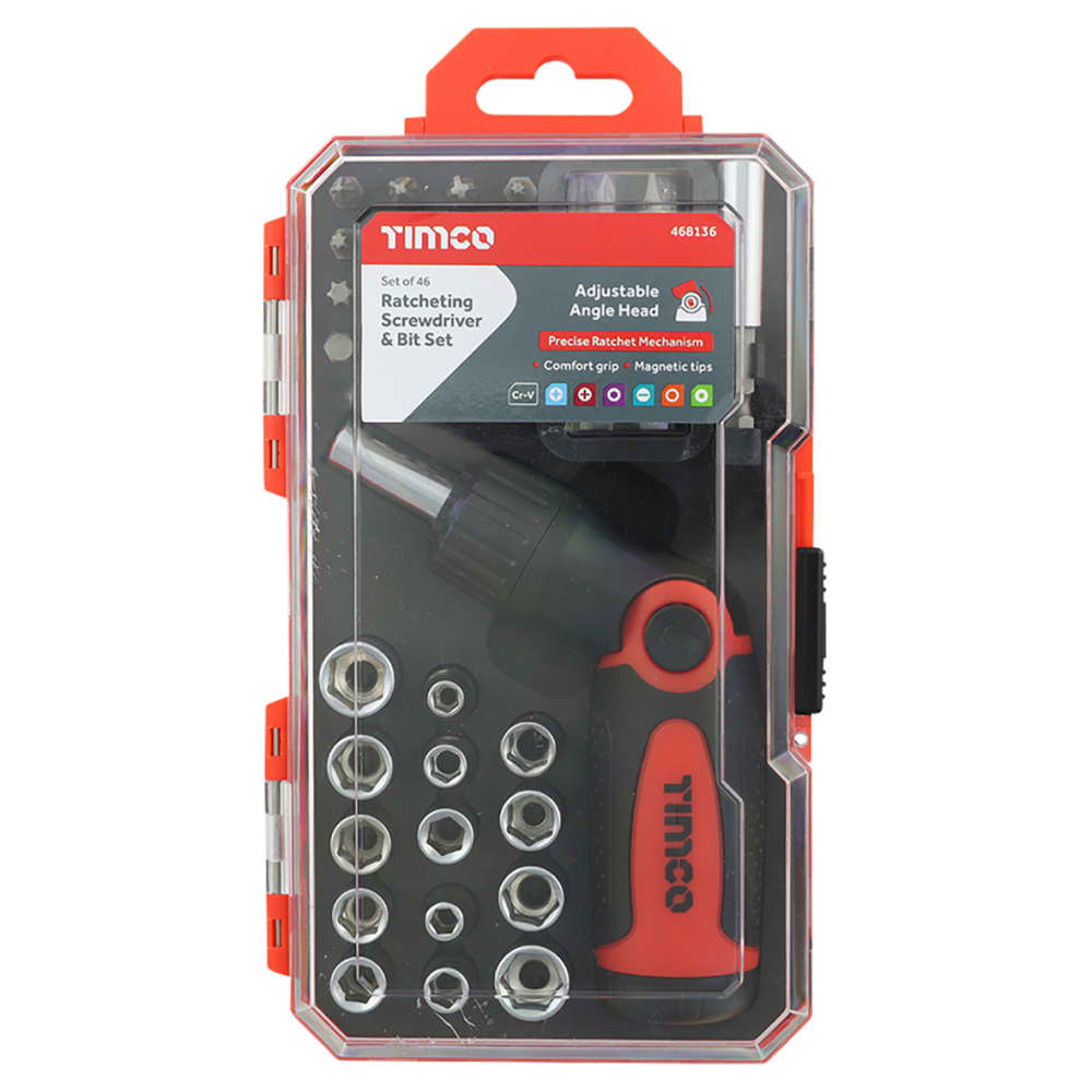 TIMCO Ratcheting Screwdriver Bit Set - 46 Pieces