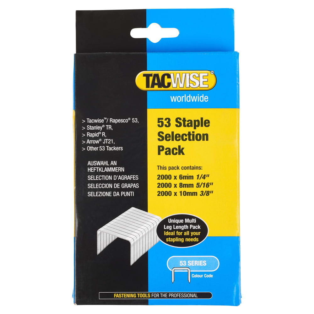 Tacwise 53 Series Staples (JT21, TR45/69/ST10, 53) - Selection Pack - Galvanised - Pack of 6000
