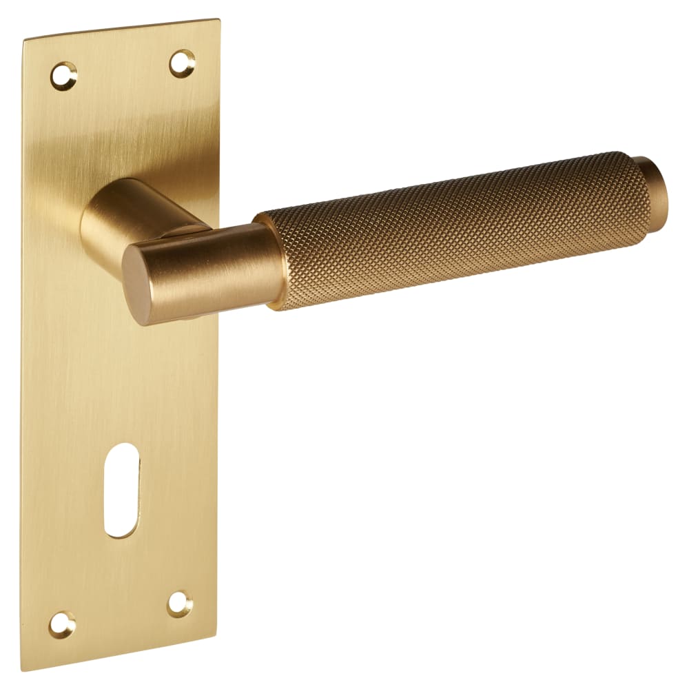 Serozzetta by Carlisle Brass Varese Knurled Lock Door Handle - Keyhole - 130 x 55mm - Satin Brass