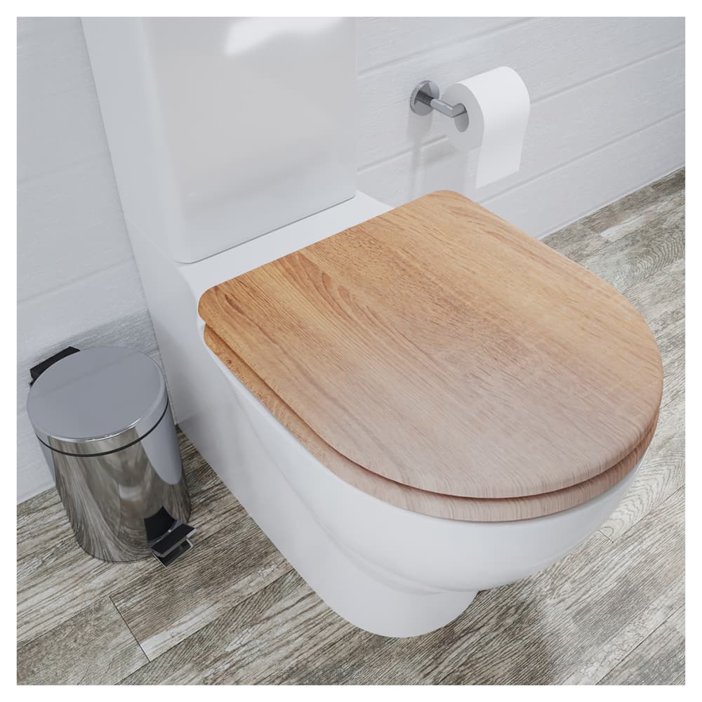 Croydex Levico Flexi-Fix Soft Close Wooden Toilet Seat - Teak