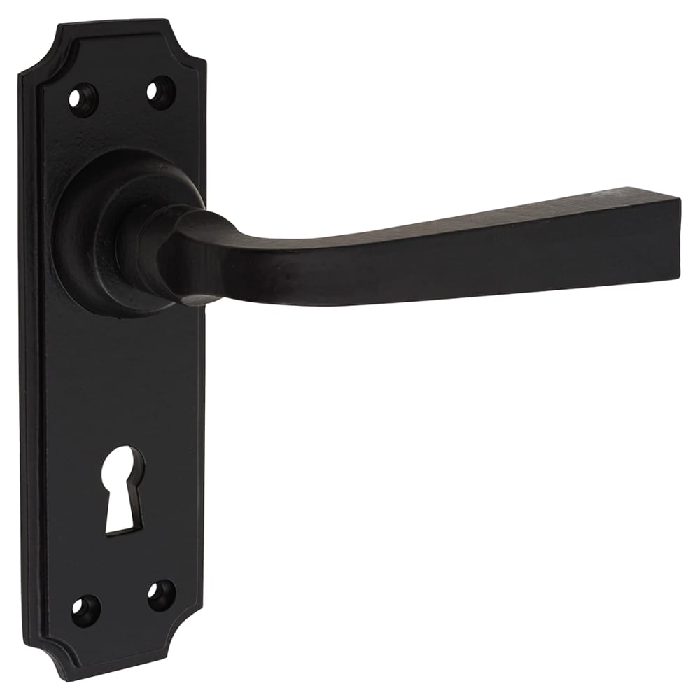 Olde Forge York Lock Door Handle - Keyhole - 152 x 48mm - Smooth Black