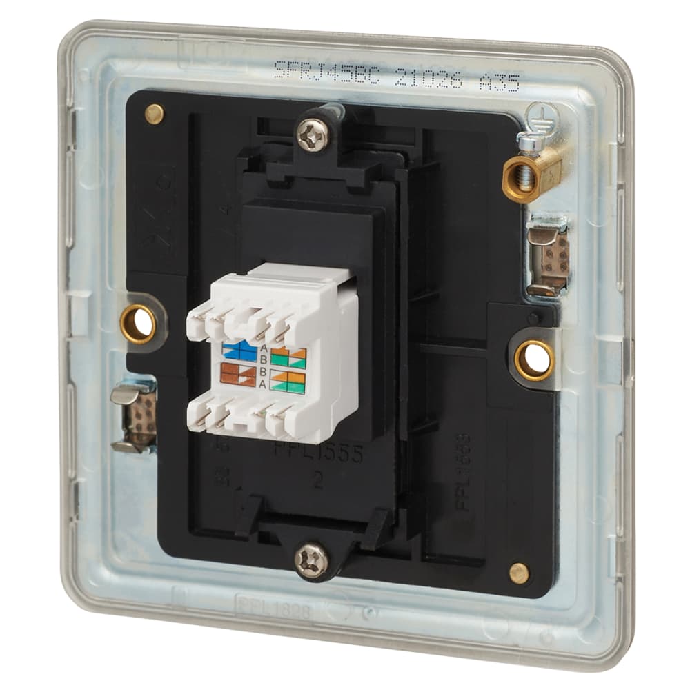 Knightsbridge 1 Gang Screwless Flat Plate RJ45 Data Socket - Brushed Chrome