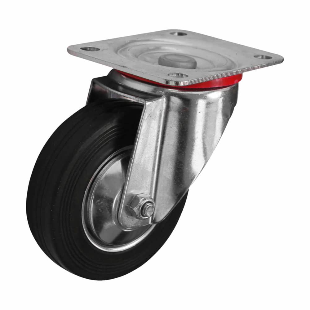 Coldene Rubber Castor 2 x Swivel, 2 x Swivel Braked - 200kg Max - 100mm Diameter - Black - Pack of 4