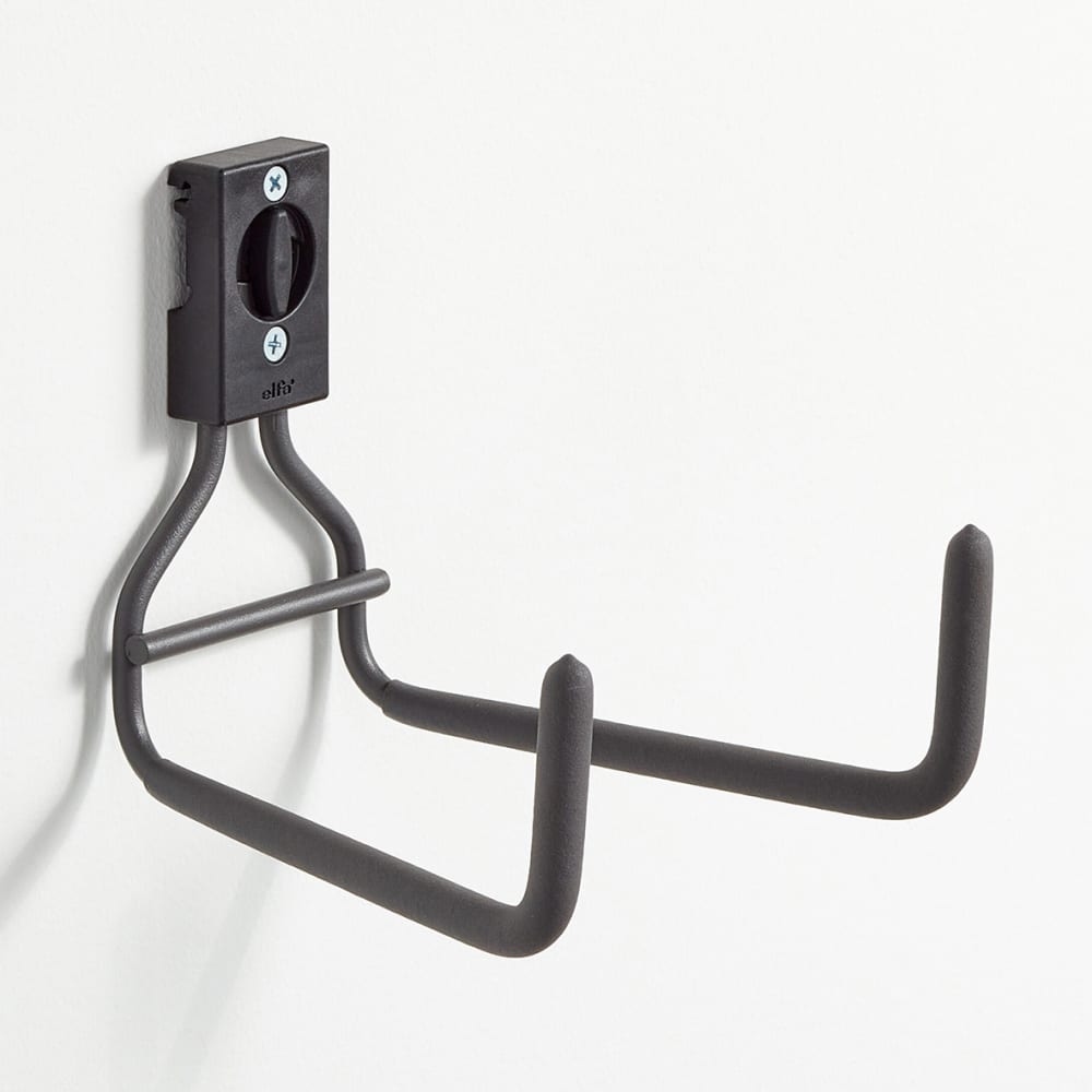 elfa Garage+ Storage Top Track System - Wide Double L-Hook for Storage Track - Matt Grey