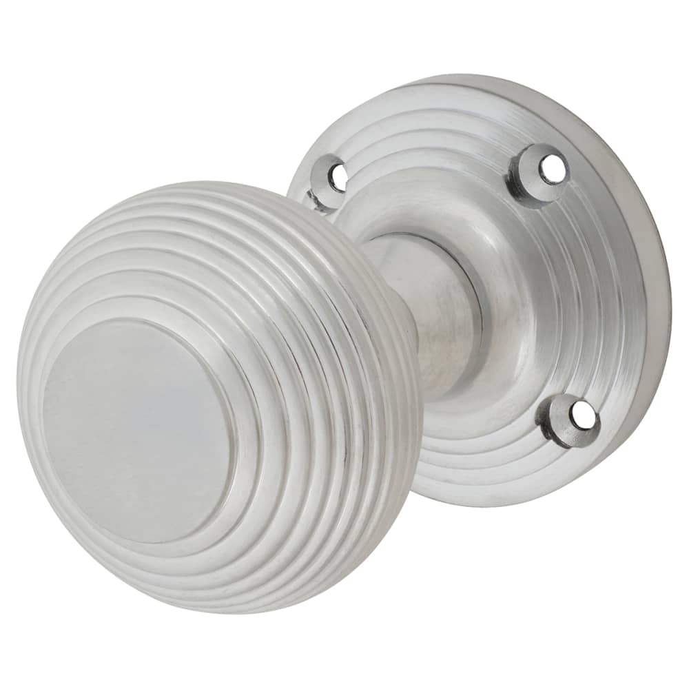 Touchpoint Reeded Beehive Mortice Door Knob - 60mm Rose Diameter - Satin Chrome