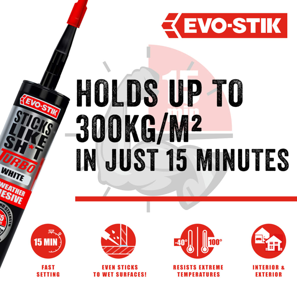 Evo-Stik Sticks Like Sh*t Turbo - Solvent Free - 290ml - White